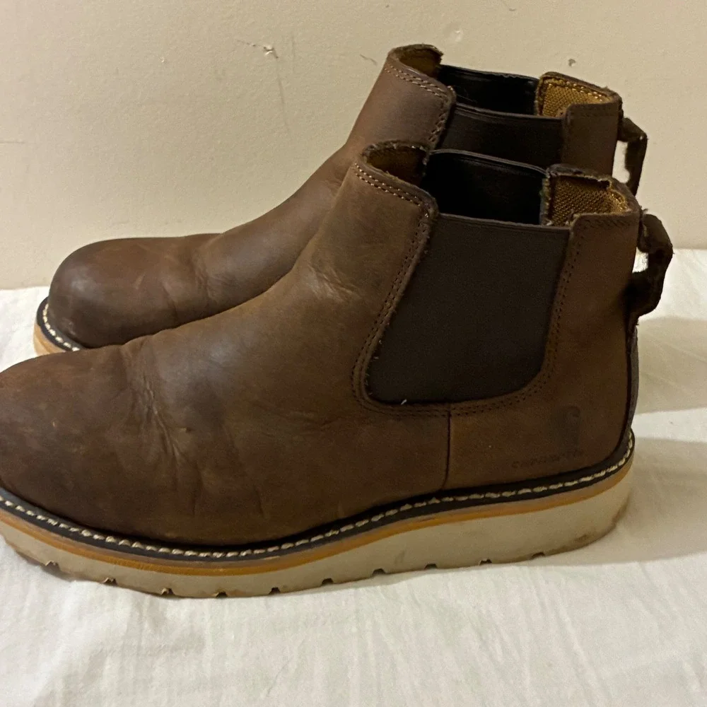 Carhartt Size 8.5 Wedge‎ Sole Chelsea Boots Brown Leather Slip On FW5025-W